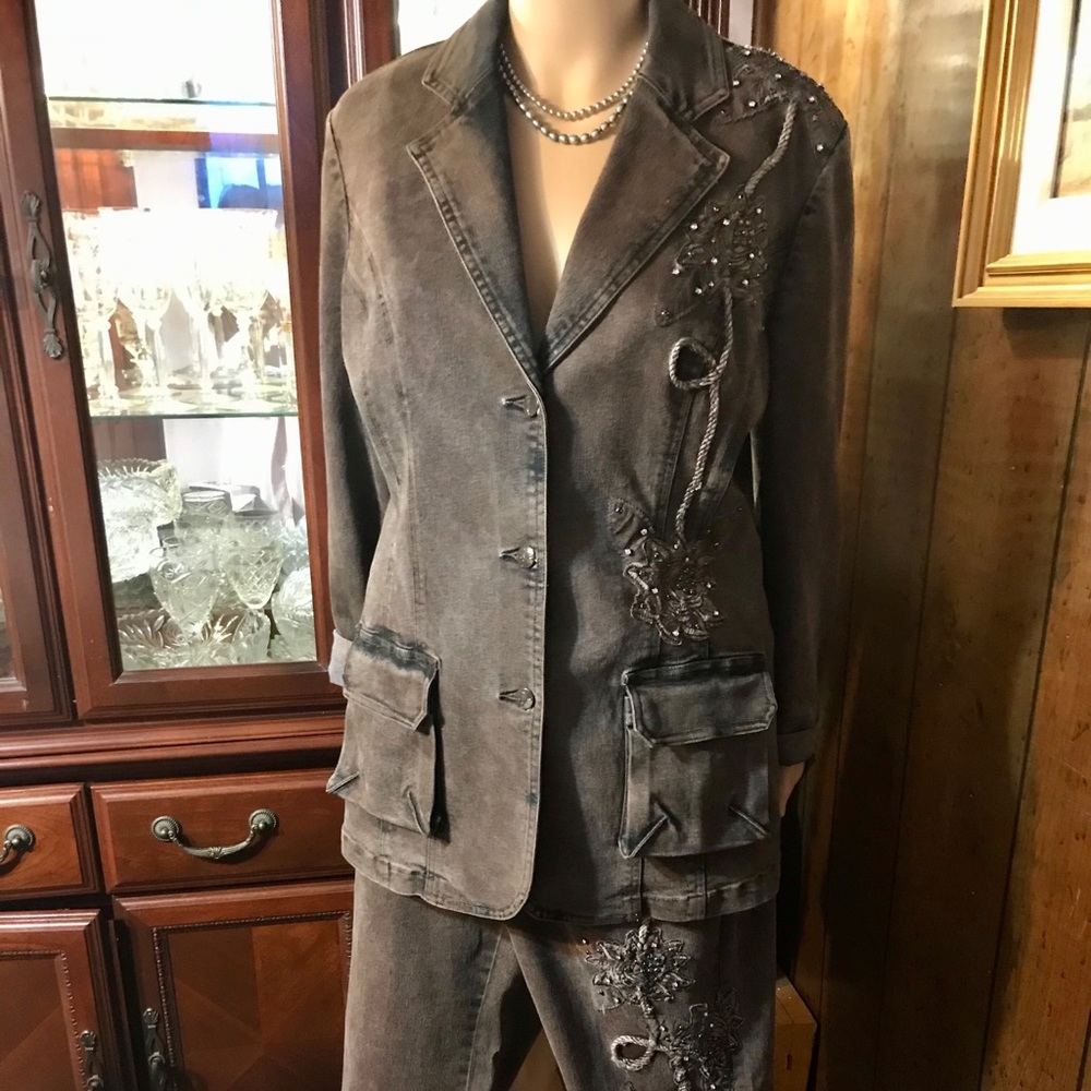 Ane V vintage denim jeans jacket pants suit 8